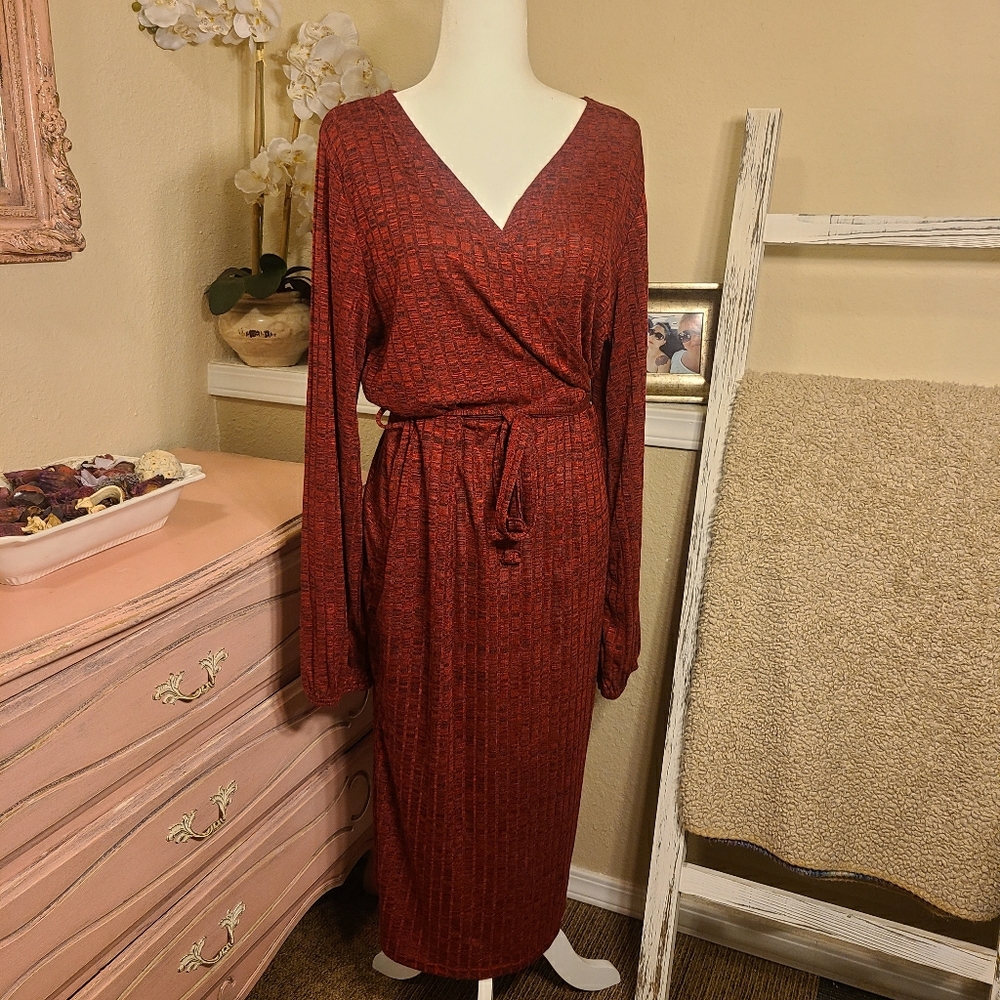Plus midi wrap dress with tie waist